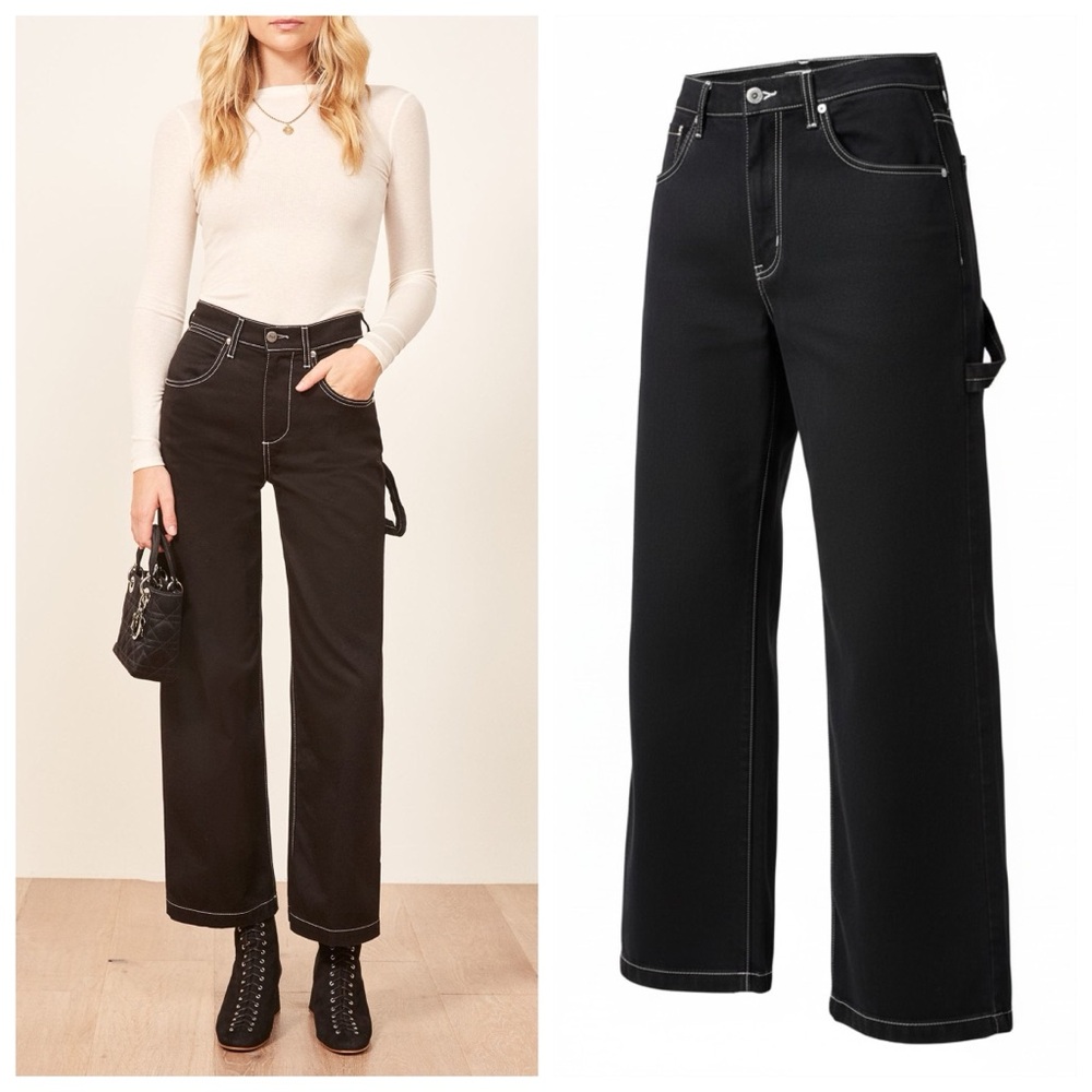 REFORMATION High-Rise Wide-Leg Black Jeans with Contrast Stitching, size 26 - Picture 11 of 11